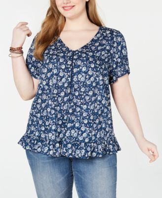 Lucky Brand Plus Size Floral-Print Ruffled Top