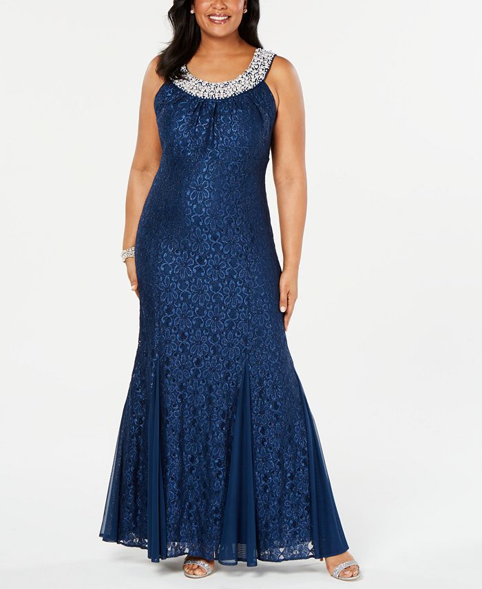 R M Richards Plus Size Embellished Lace Gown Macy s
