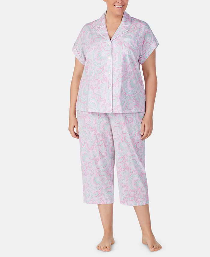 Lauren Ralph Lauren Plus-Size Printed Notch Collar Top and Capri Pajama ...