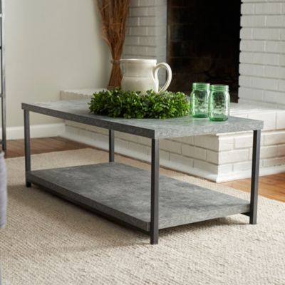 Slate Faux Concrete Coffee Table with Storage Shelf