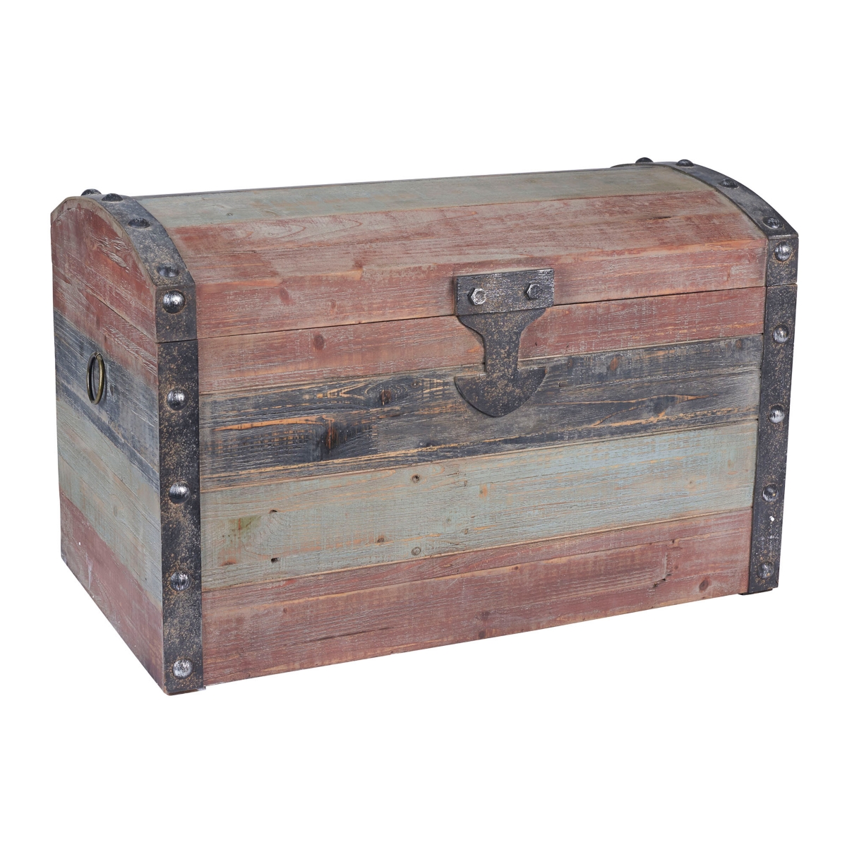 Household Essentials Large Weathered Wooden Storage Trunk In Weathered Red,black,blue