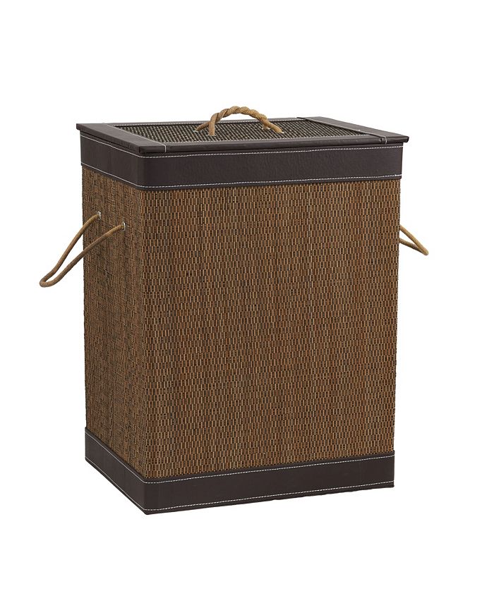 Household Essentials Square Bamboo Hampers and Baskets with Faux