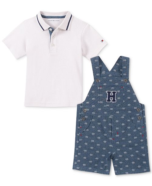 Tommy Hilfiger Baby Boys 2 Pc Polo Shirt Printed Shortalls