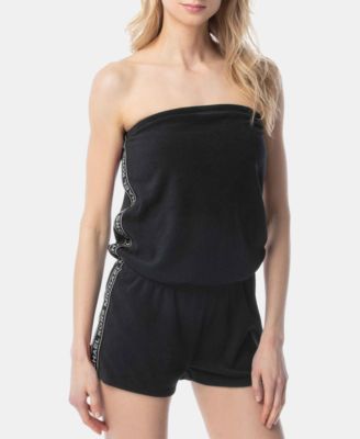women's strapless terry cloth rompers
