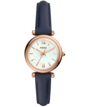 image of Fossil Women-s Mini Carlie Navy Leather Strap Watch 28mm