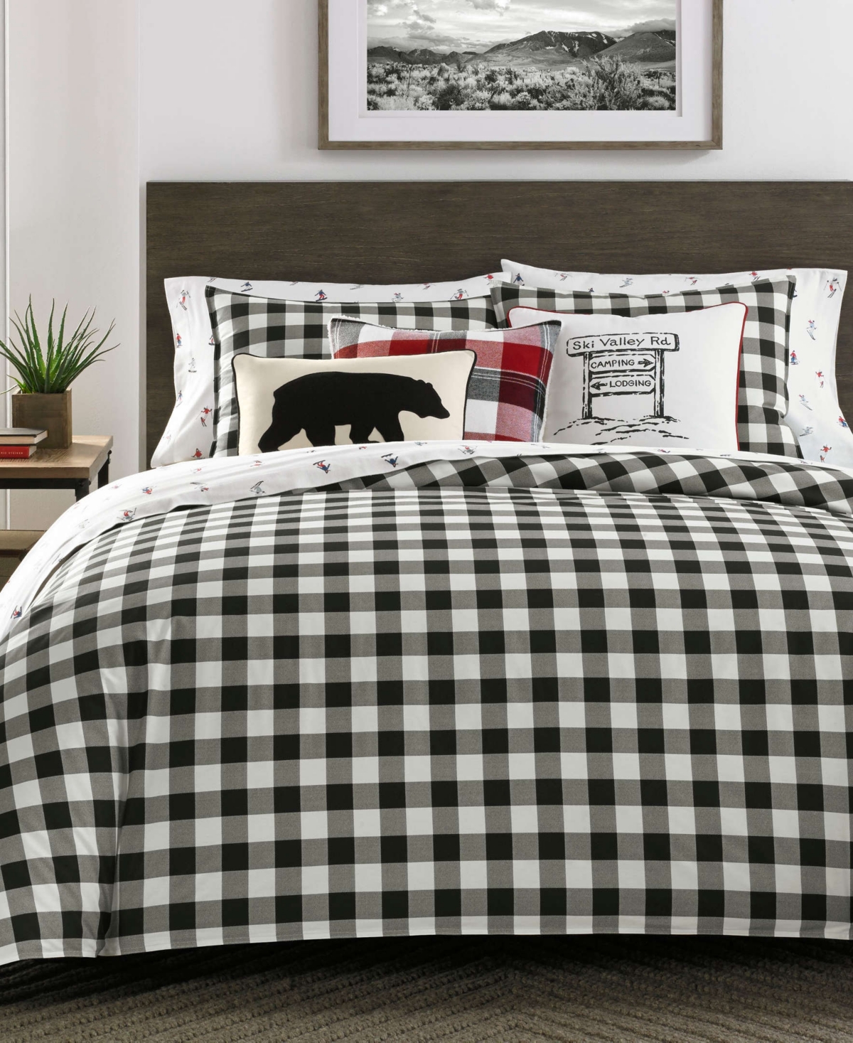 Eddie Bauer Mountain Plaid Cotton Reversible 2 Piece Duvet Cover Set, Twin In Black
