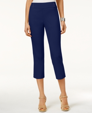 JM COLLECTION PETITE RIVET-DETAIL TUMMY CONTROL CAPRI PANTS, CREATED FOR MACY'S