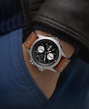 Hamilton - Watch, Men's Swiss Automatic Chronograph Khaki X-Wind Brown Leather Strap 44mm H77616533