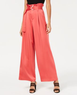 Bar III Satin Belted Paperbag-Waist Wide-Leg Pants, Created for Macy's ...