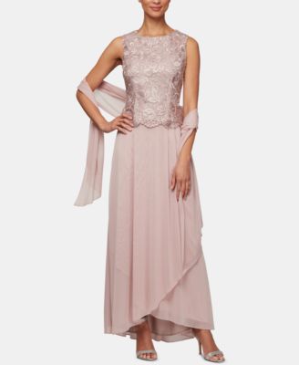 Alex Evenings - Embroidered Gown & Chiffon Shawl