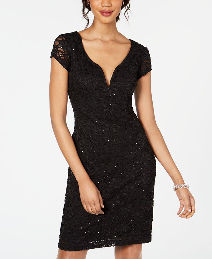 connected sequined lace overlay gown