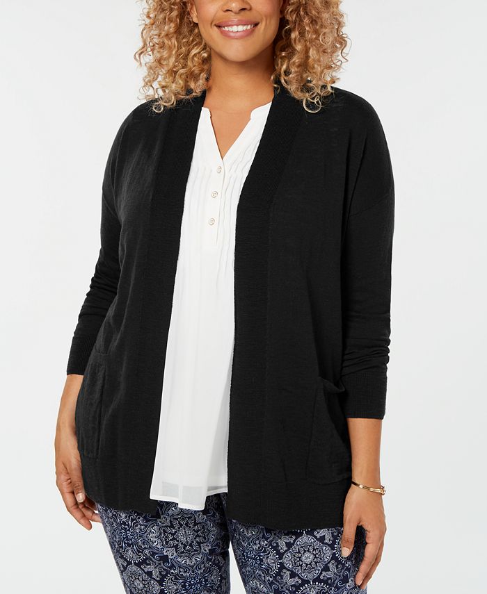 Charter Club Plus Size Cotton Open-Front Cardigan, Created for Macy's ...