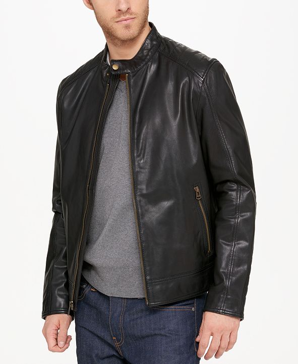 Cole Haan Washed Leather Moto Jacket & Reviews - Men - Macy's