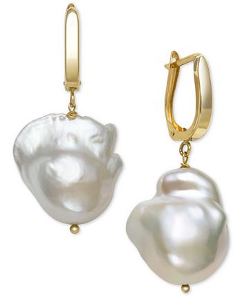 Belle de Mer - Cultured Baroque Pearl (14-15mm) Drop Earrings in 14k Gold, Created for Macy's