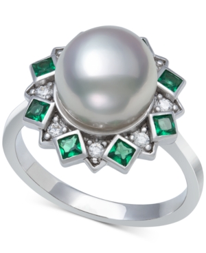 image of Cultured Freshwater Pearl (9-10mm) & Cubic Zirconia Statement Ring in Sterling Silver