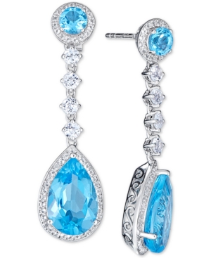 image of Blue Topaz (11-1/5 ct. t.w.) & White Topaz (1/5 ct. t.w.) Drop Earrings in Sterling Silver