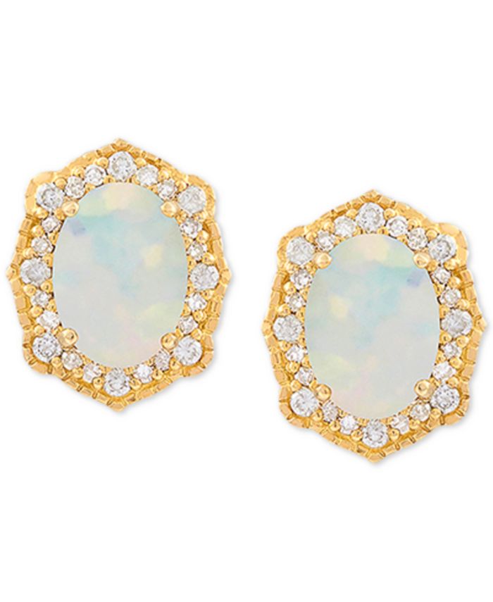 Macy's Opal (9/10 ct. t.w.) & Diamond (1/5 ct. t.w.) Earrings in 14k ...