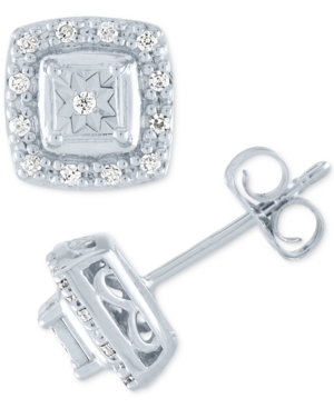 image of Diamond Halo Square Stud Earrings (1/8 ct. t.w.) in 10k White Gold