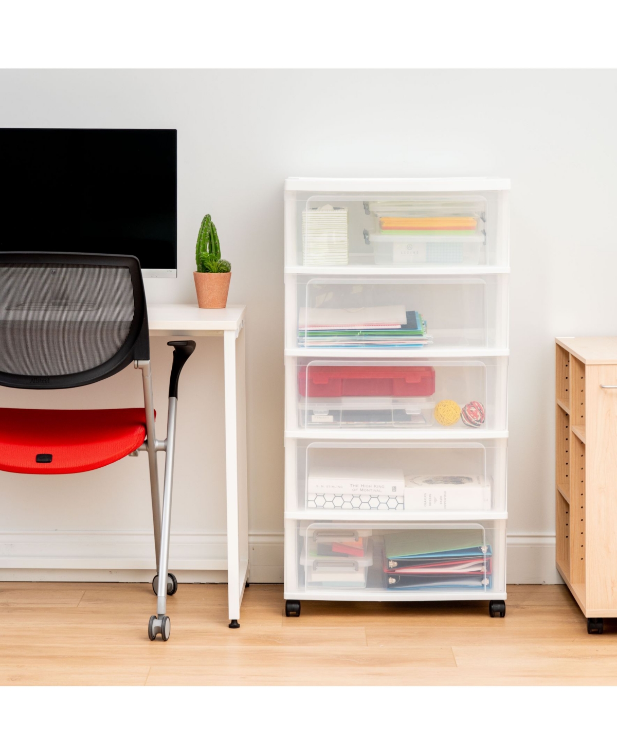 Iris Usa 5 Drawer Wide Storage Drawer Cart with Caster Wheels, Plastic Rolling Dresser for Home Closet Bedroom Bathroom Office Laundry Kitchen Craft R