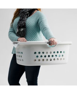 USA 50L Plastic Hip Hold Laundry Basket with Built-In Comfort Carry Handles, 3-Pack, 1.5 Bushel, Clothes Hamper, Laundry Hamper, Ventilation Holes, for Dorm Laundry Room Bedroom, White