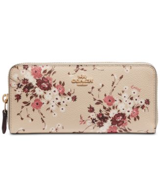 Coach C7185 Accordion Zip Wallet with Antique Floral Print Ivory NEW