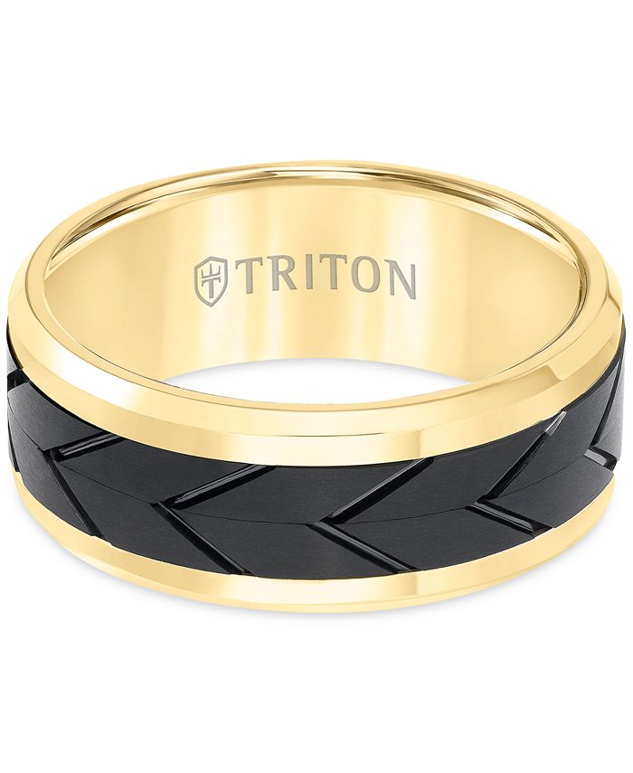 Triton - Men's Black Tread Design Band in Tungsten Carbide