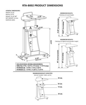 Techni Mobili Sit-to-Stand Rolling Adjustable Laptop Cart