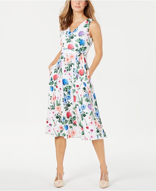 Calvin Klein Floral-Print Midi Dress & Reviews - Dresses - Women - Macy&#39;s
