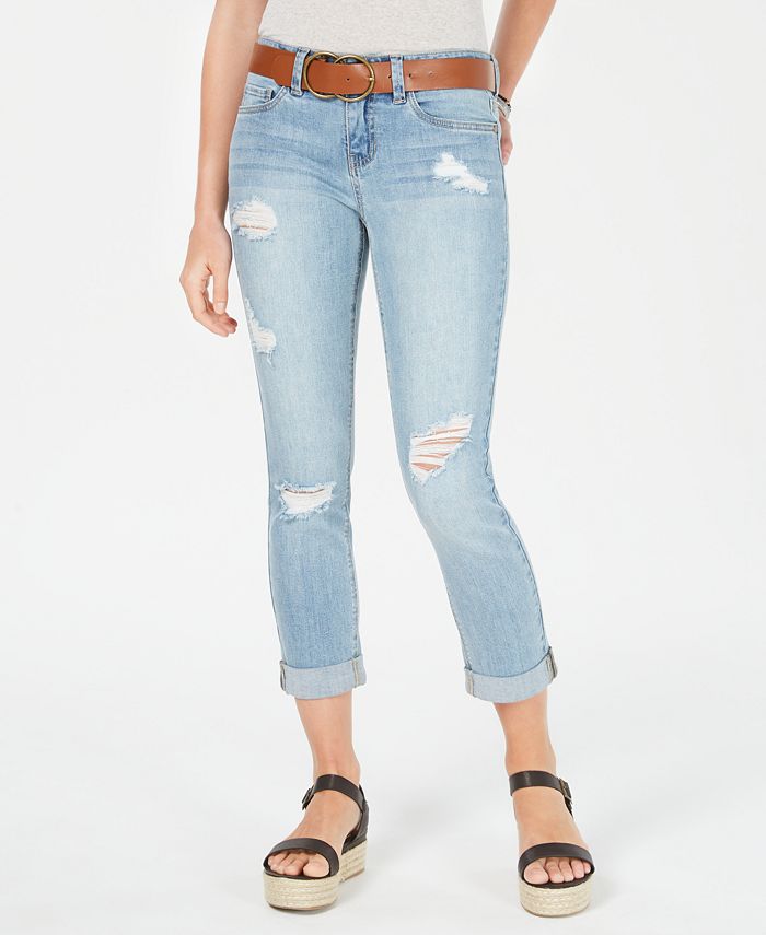 Dollhouse Juniors' Belted Ripped Skinny Jeans Macy's