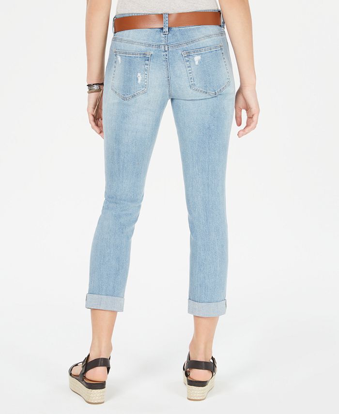 Dollhouse Juniors' Belted Ripped Skinny Jeans Macy's