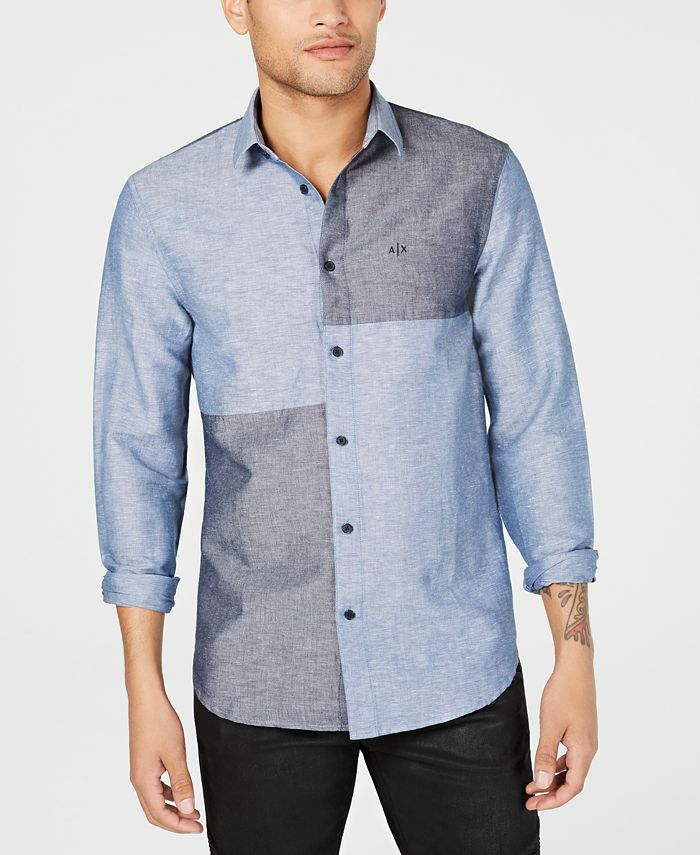A|X Armani Exchange Men's Indigo Shades Colorblocked Shirt - Macy's