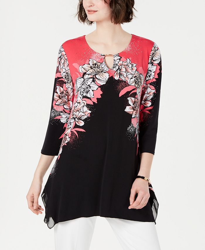 JM Collection Chain-Trim Keyhole Printed Top, Created for Macy's ...