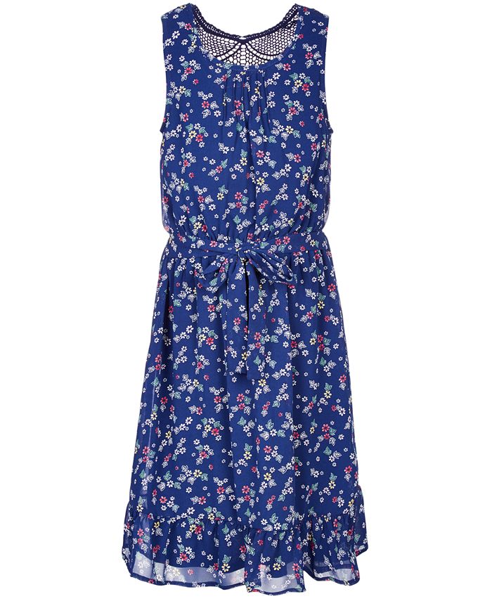 Monteau Big Girls Lace-Back Floral-Print Dress - Macy's
