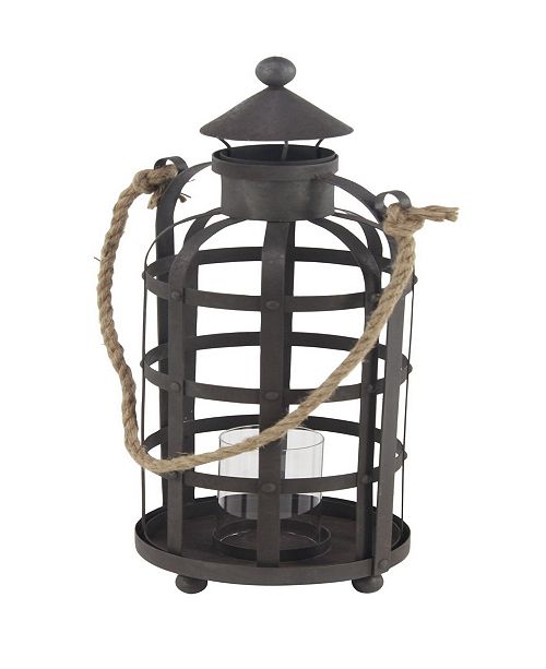 Rosemary Lane Industrial Cage Candle Holder with Rope ...