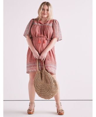 Lucky Brand Women's Jenna Dress - Short Sleeve Patterned V-Neck Dress With Tie Waist 2 thumbnail image