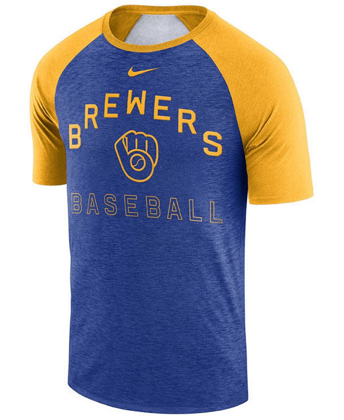 Nike Men's Milwaukee Brewers Dry Slub Short Sleeve Raglan T-Shirt ...
