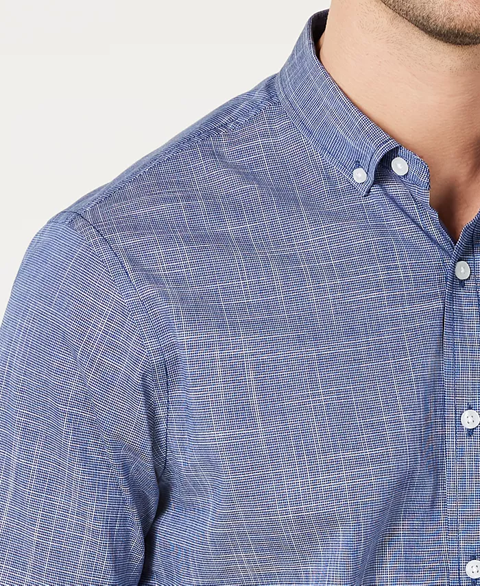 Men's Texture Check Stretch Cotton Shirt - thumbnail 9