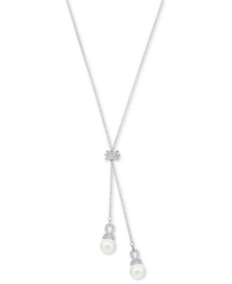 Swarovski - Silver-Tone Crystal & Imitation Pearl Lariat Necklace, 16-1/2" + 2" extender