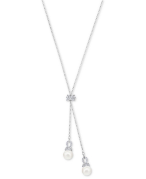 image of Swarovski Silver-Tone Crystal & Imitation Pearl Lariat Necklace, 16-1/2