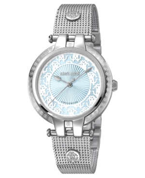 image of Roberto Cavalli By Franck Muller Women-s Swiss Quartz Silver Stainless Steel Bracelet Ice Blue Dial Watch, 34mm