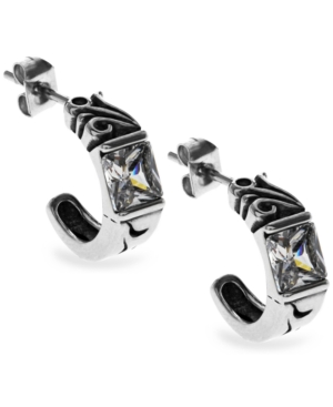 image of Sutton Stainless Steel Square Stone Open Hoop Earrings