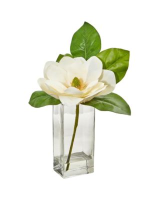 Nearly Natural Large Magnolia Artificial Arrangement In Glass Vase - Macy's