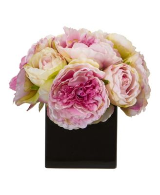 Nearly Natural - Peony Artificial Arrangement in Black Vase