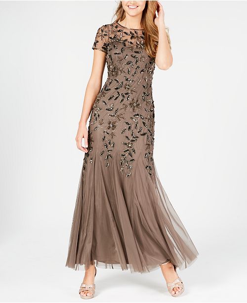 Adrianna Papell Petite Floral Beaded Gown Reviews Dresses Petites Macy S