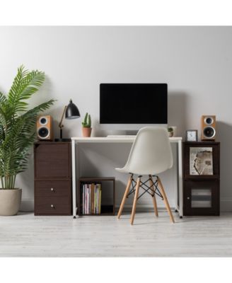 IRIS USA Wood Storage Cube with Window Door, Brown Oak, Kuda Series