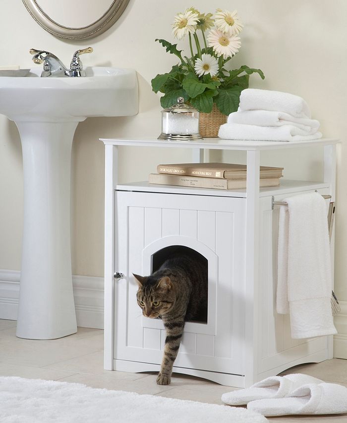 zoovilla Cat Washroom Litter Box Cover or Night Stand Pet House, White