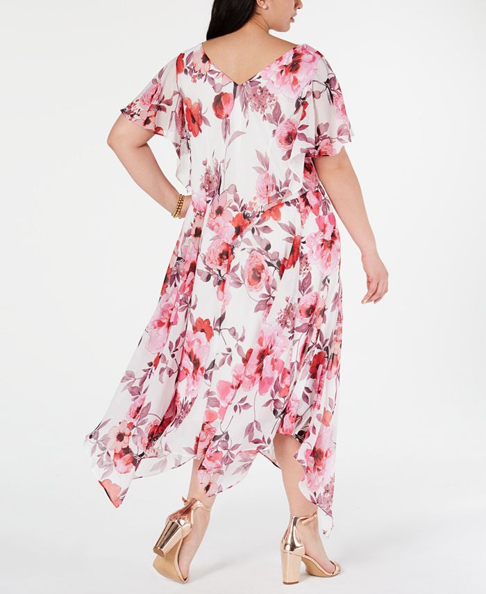 Robbie Bee Plus Size Floral-Print Draped Midi Dress - Macy's