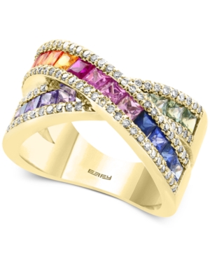 image of Effy Multi-Sapphire (2-1/3 ct. t.w.) & Diamond (3/8 ct. t.w.) Ring in 14k Gold