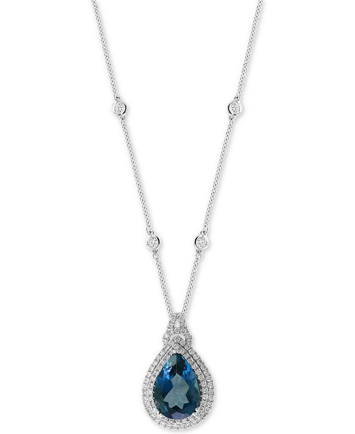 EFFY Collection - London Blue Topaz (7-7/8 ct. t.w.) & Diamond (7/8 ct. t.w.) 18" Pendant Necklace in 14k White Gold