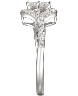 Cubic Zirconia Square Halo Ring in Sterling Silver